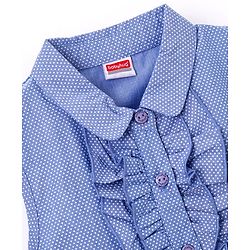 Babyhug 100% Cotton Woven Chambray Sleeveless Front Open Top With Frill Detailing Dot Print- Blue