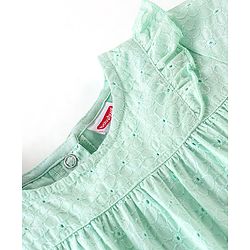 Babyhug 100% Cotton Woven Sleeveless Top with Embroidery & Schiffli Frill Detailing - Mint Green