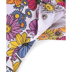 Babyhug 100% Cotton Knit Cap Sleeves Romper With Hairband Floral Print - Pink & Purple