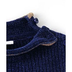Babyhug Knit Full Sleeves Sweater with Star Design - Navy Blue