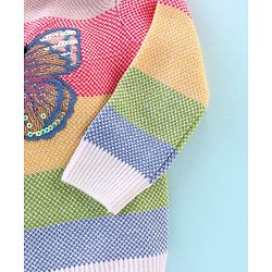 Babyhug Knit Full Sleeves Striped Sweater with Butterfly Design - Multicolour