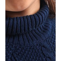 Babyhug Knitted Solid Woollen Poncho Cable Knit Design - Navy Blue