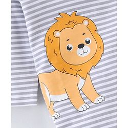 Babyhug Cotton Full Sleeves Sleep Suit Lion & Stripes Print- Lavender & White