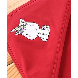 Babyhug Unicorn Embroidered Cotton Knit Hooded Wrapper- Red