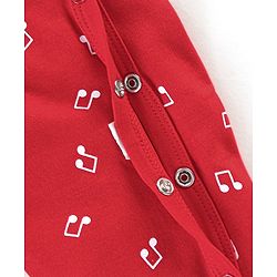 Babyhug Cotton Knit Full Sleeves Footed Sleepsuit Musical Notes Print - Red