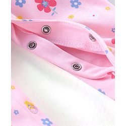 Babyhug Cotton Knit Full Sleeves Footed Sleep Suit Rainbow & Floral Print - Pink
