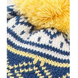 Babyhug Woollen Knit Cap With Pom Pom Navy Blue & Yellow - Diameter 12 cm
