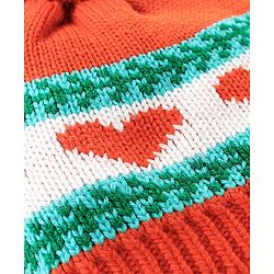 Babyhug Heart Printed Woollen Cap with Pom Pom - Orange
