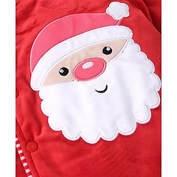 Babyhug Knitted Full Sleeves Winter Wear Romper with Santa Applique - Red