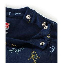 Babyhug Cotton Half Sleeves Night Suit Shark Print- Navy Blue