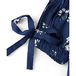 Babyhug Rayon Cold Shoulder Top With Bow Detailing & Floral Print - Navy Blue