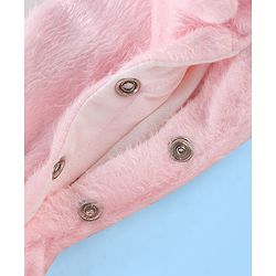 Babyhug Knitted Full Sleeves Hooded Winter Wear Romper with Teddy Applique - Pink
