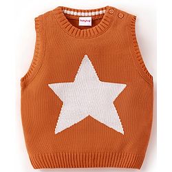 Babyhug Knit Sleeveless Sweater Star Design - Orange