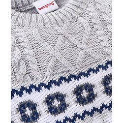 Babyhug Knit Full Sleeves Cable Knit Sweater With Design - Grey
