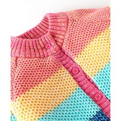 Babyhug Full Sleeves Front Open Solid Colour Stripes Sweaters - Multicolour