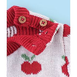 Babyhug Organic Cotton Full Sleeves Sweater Set with Cap Cherry Design - Off White & Red