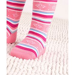 Cute Walk by Babyhug Cotton Antibacterial Striped Footed Tights - Pink