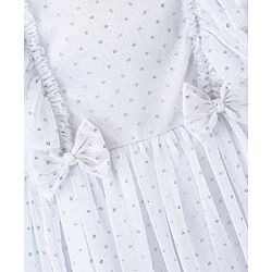 Babyhug Woven Frill Sleeves Party Dress with Sequin & Bow Detailing - White
