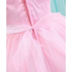 Babyhug Woven Sleeveless Sequined Party Dress with Bow Applique & Mesh Detailing - Pink