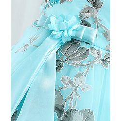 Babyhug Sleeveless Organza Party Frock With Floral Print & Bow Applique- Grey
