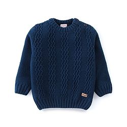 Babyhug Full Sleeves Cable Knit Sweater - Navy Blue