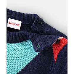 Babyhug Knit Full Sleeves Color Block Pullover - Blue
