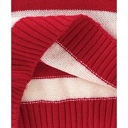 Babyhug Knit Full Sleeves Striped Pullover Sweater with B Applique - Red & White