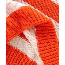 Babyhug Knit Full Sleeves Striped Pullover Sweater with B Applique - Orange & White
