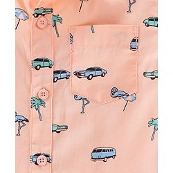 Babyhug Cotton Woven Half Sleeves Regular Collar Shirt Car Print- Orange