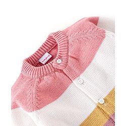 Babyhug Organic Cotton Knit Full Sleeves Sweater Set With Cap Solid Colour Block Design - Multicolour