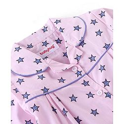 Babyhug Cotton Woven Full Sleeves Star Printed Night Suit - Pink