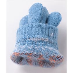 Babyhug Woolen Gloves Pair Text Design - Sky Blue