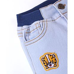 Babyhug Denim Washed Full Length Stretchable Jeans With Tiger Applique - Blue