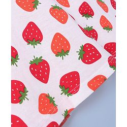 Babyhug Knit Half Sleeves Frocks Strawberry Printed with Bow Applique - White & Red