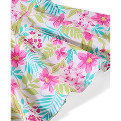 Babyhug Singlet Sleeves Ruffle & Floral Detailing Swimsuit Frock - Multicolour