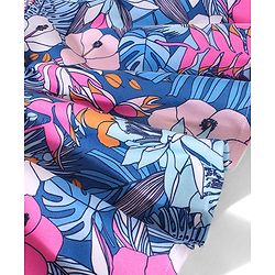 Babyhug Singlet Sleeves Ruffle & Floral Detailing Swimsuit Frock - Blue