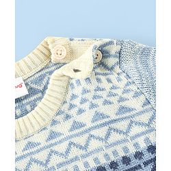 Babyhug Knit Full Sleeves Sweater With Pyramid Print - Blue