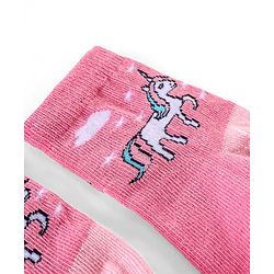 Cutewalk By Babyhug Anti Bacterial Ankle Length Socks Unicorn & Cloud Print Pack Of 3 - Pink & Blue