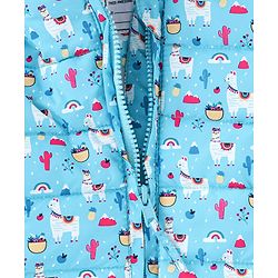 Babyhug Full Sleeves Hooded & Padded Jacket Llama Print- Blue