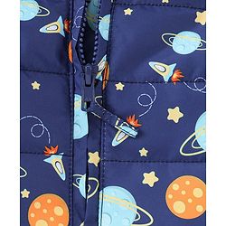 Babyhug Full Sleeves Hooded & Padded Jacket Outer Space Print- Navy Blue