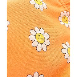 Babyhug Cotton Lycra Three Fourth Length Leggings Solid & Floral Print Pack Of 3 - Pink Orange & Purple