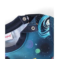 Babyhug Cotton Knit Full Sleeves Sweatshirt with Space Print - Navy Blue