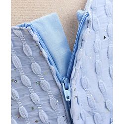 Babyhug Sleeveless Party Frock With Mesh & Bow Applique - Frozen Blue