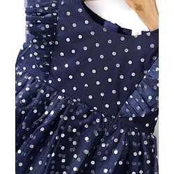Babyhug Sleeveless Party Frock Polka Dots Foil Printed - Navy Blue