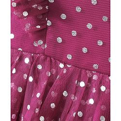 Babyhug Woven Sleeveless Party Frock Polka Dots Foil Print - Plum