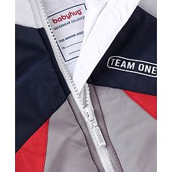 Babyhug Full Sleeves Hoodie With Colour Block Pattern - Red White & Grey