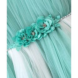 Babyhug Sleeveless Mesh Party Frock with Floral Applique - Blue