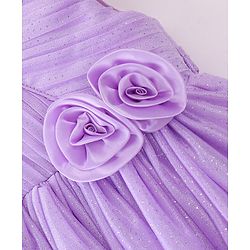 Babyhug Woven Sleeveless Glitter Georgette Party Frock & Floral Applique - Lavender