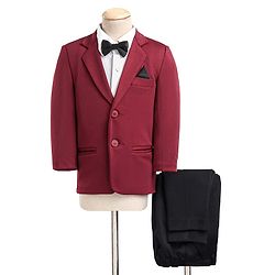 Babyhug Full Sleeves 4 Pieces Stretch Fit Party Wear Suit Solid Colour - Red