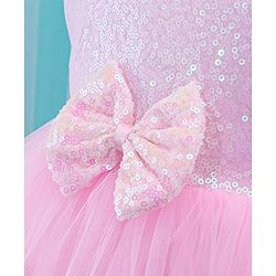 Babyhug Sleeveless Sequinned Party Frock With Bow Applique- Pink